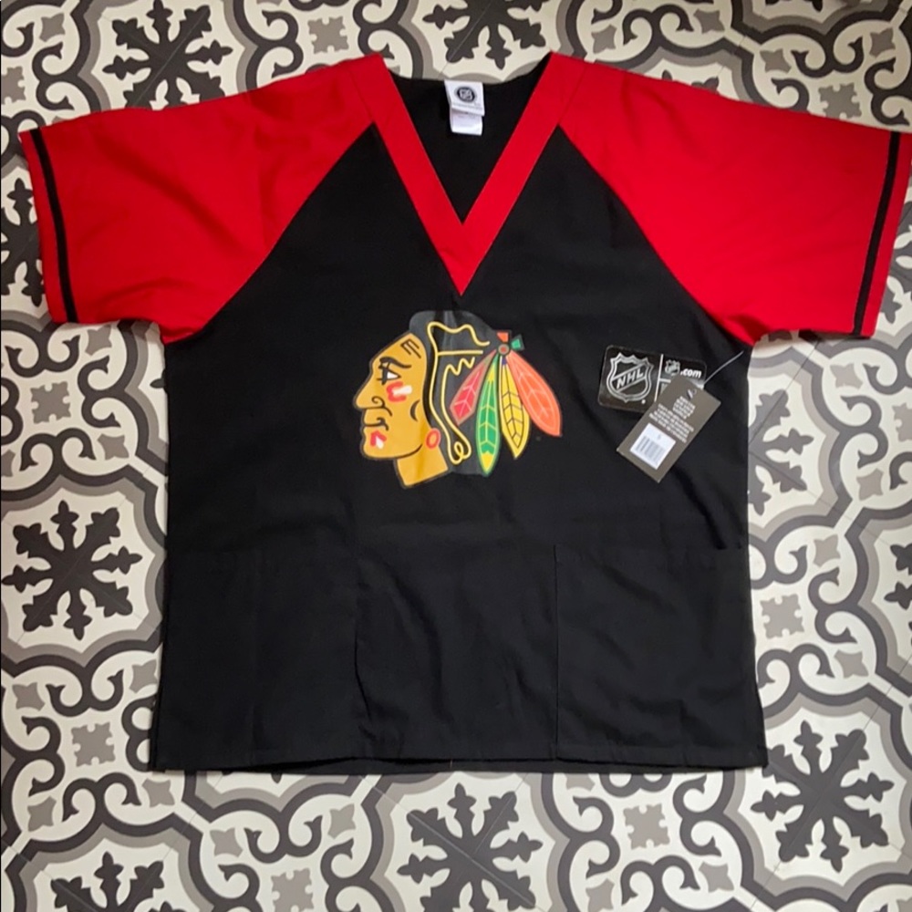 Blackhawks hockey scrub top